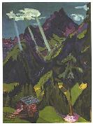 Landscape in Graubunder with sun rays Ernst Ludwig Kirchner